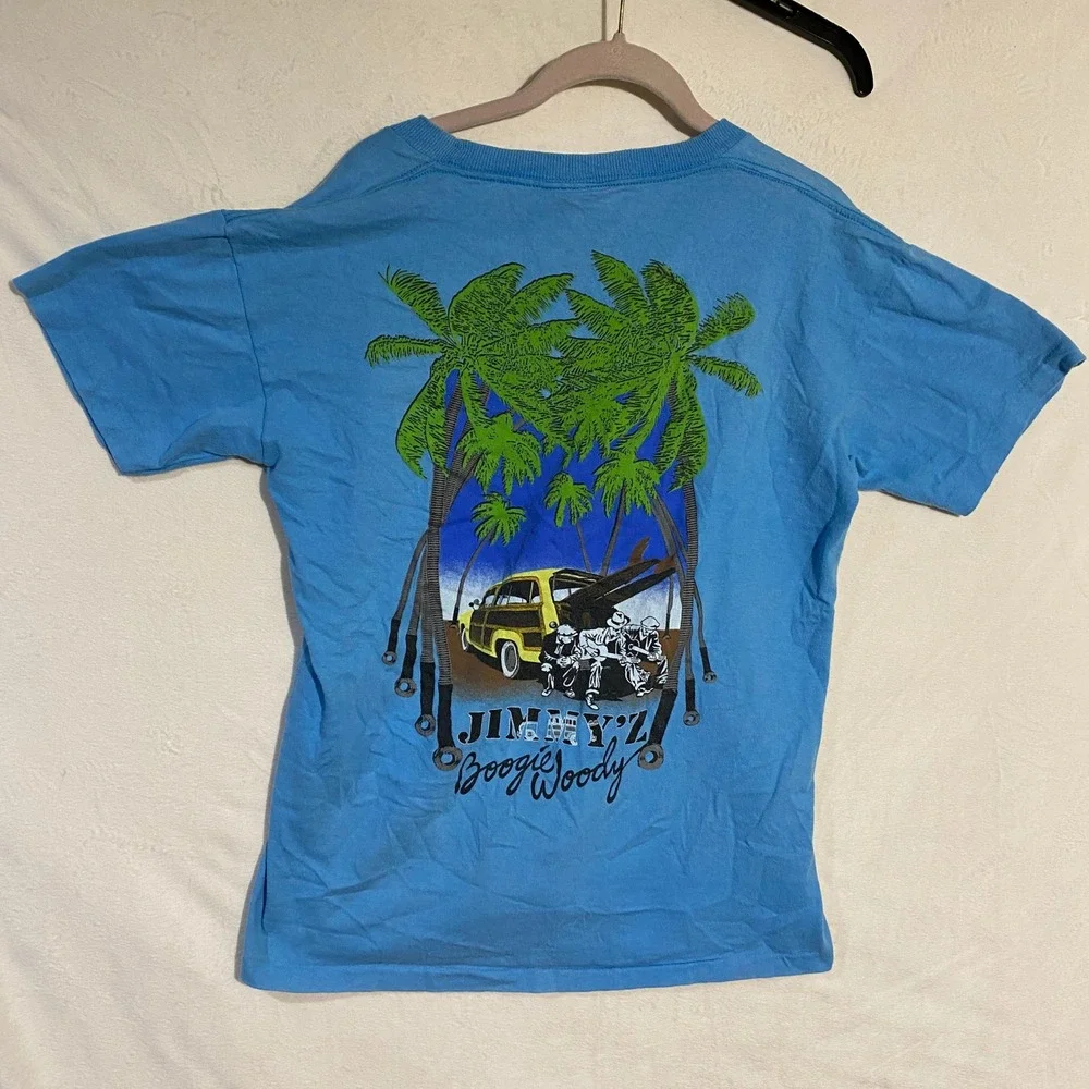 Vintage Jimmy'Z Boogie Woody T Shirt Blue Graphic Surf Skate 80s Made in USA M - Picture 9 of 12